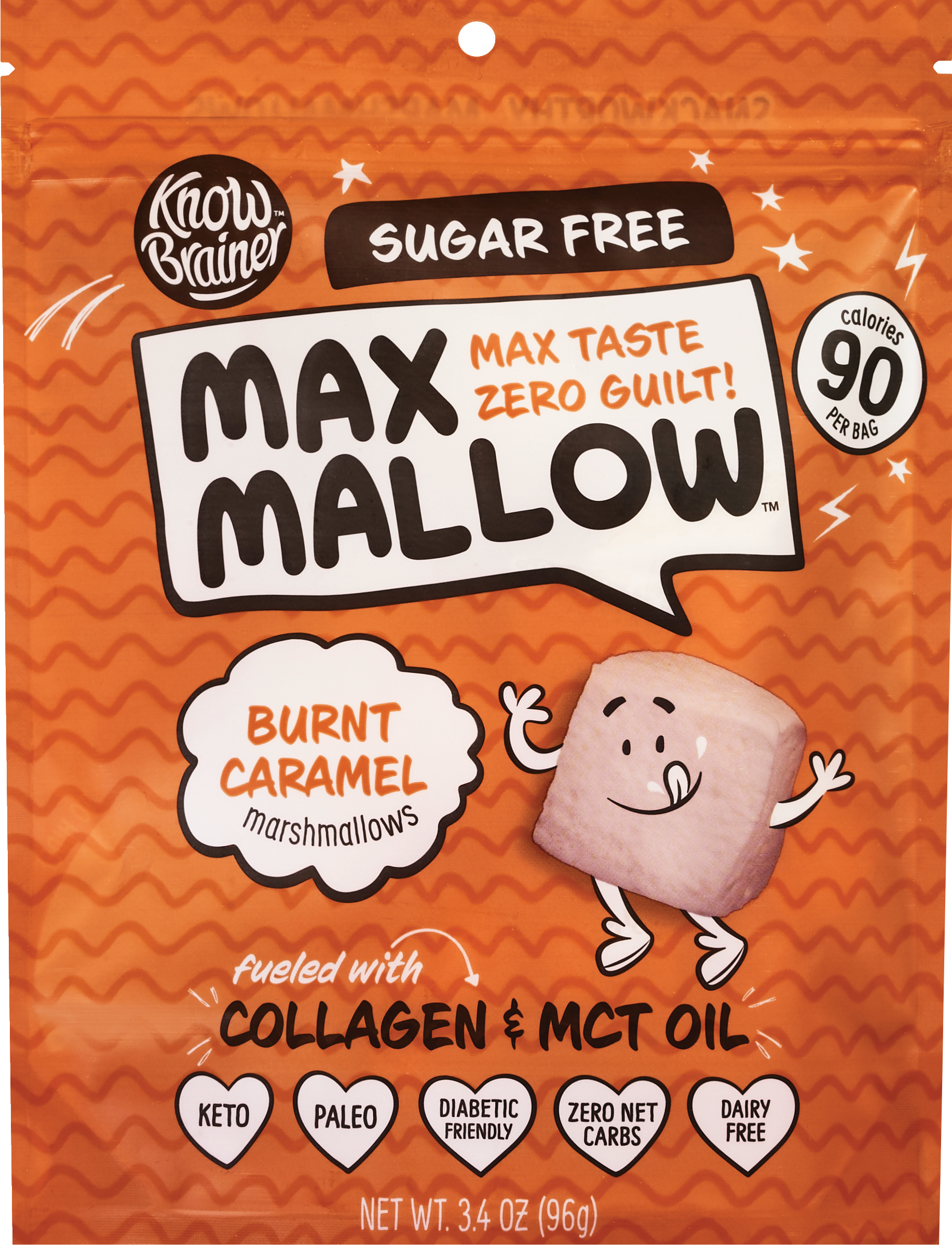 Max Mallow Burnt Caramel Keto Sugar Free Marshmallows, Fueled with Collagen & MCT Oil, 3.4 OZ