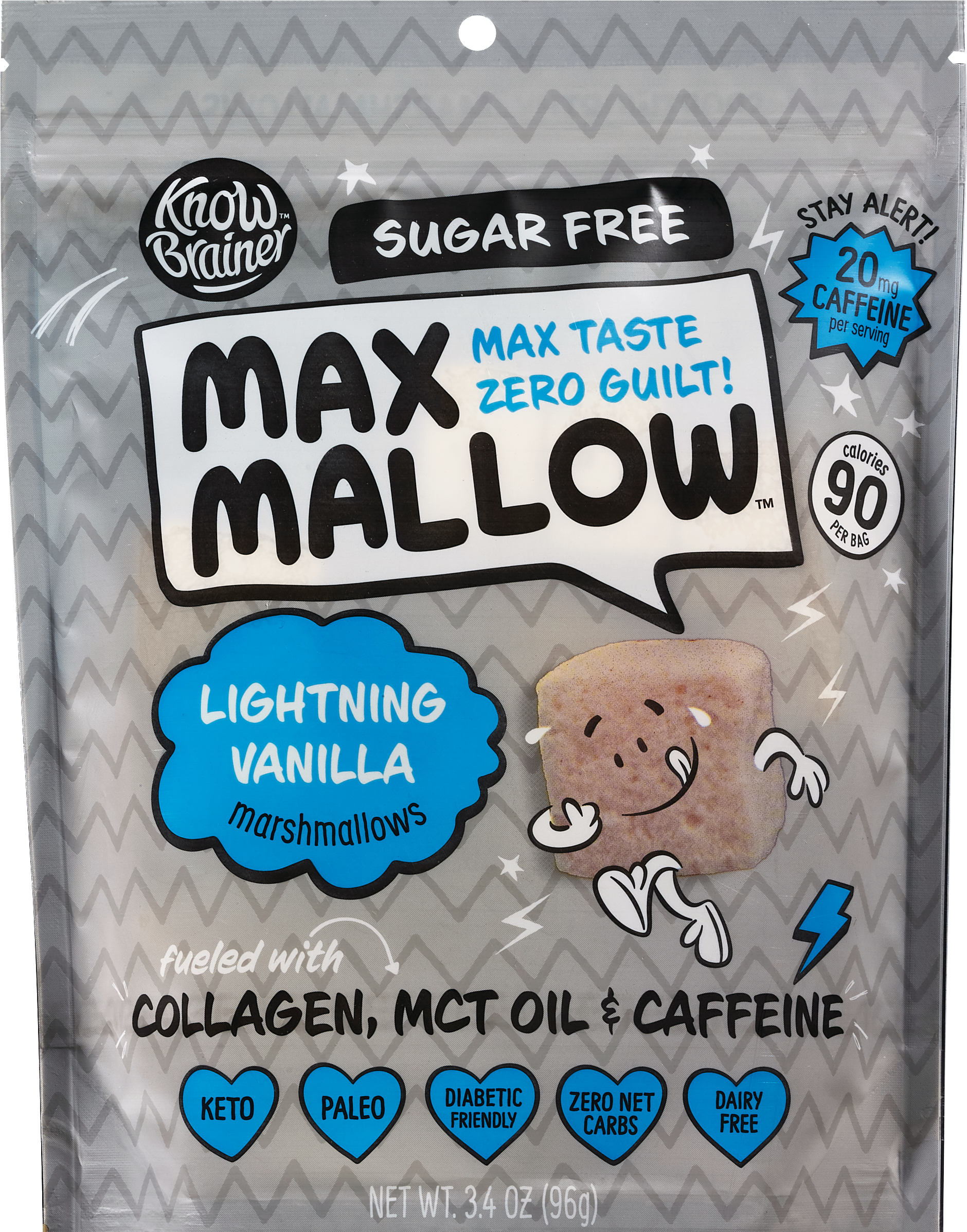 Max Mallow Lightning Vanilla Keto Sugar Free Marshmallows, Fueled with Collagen & MCT Oil, 3.4 OZ