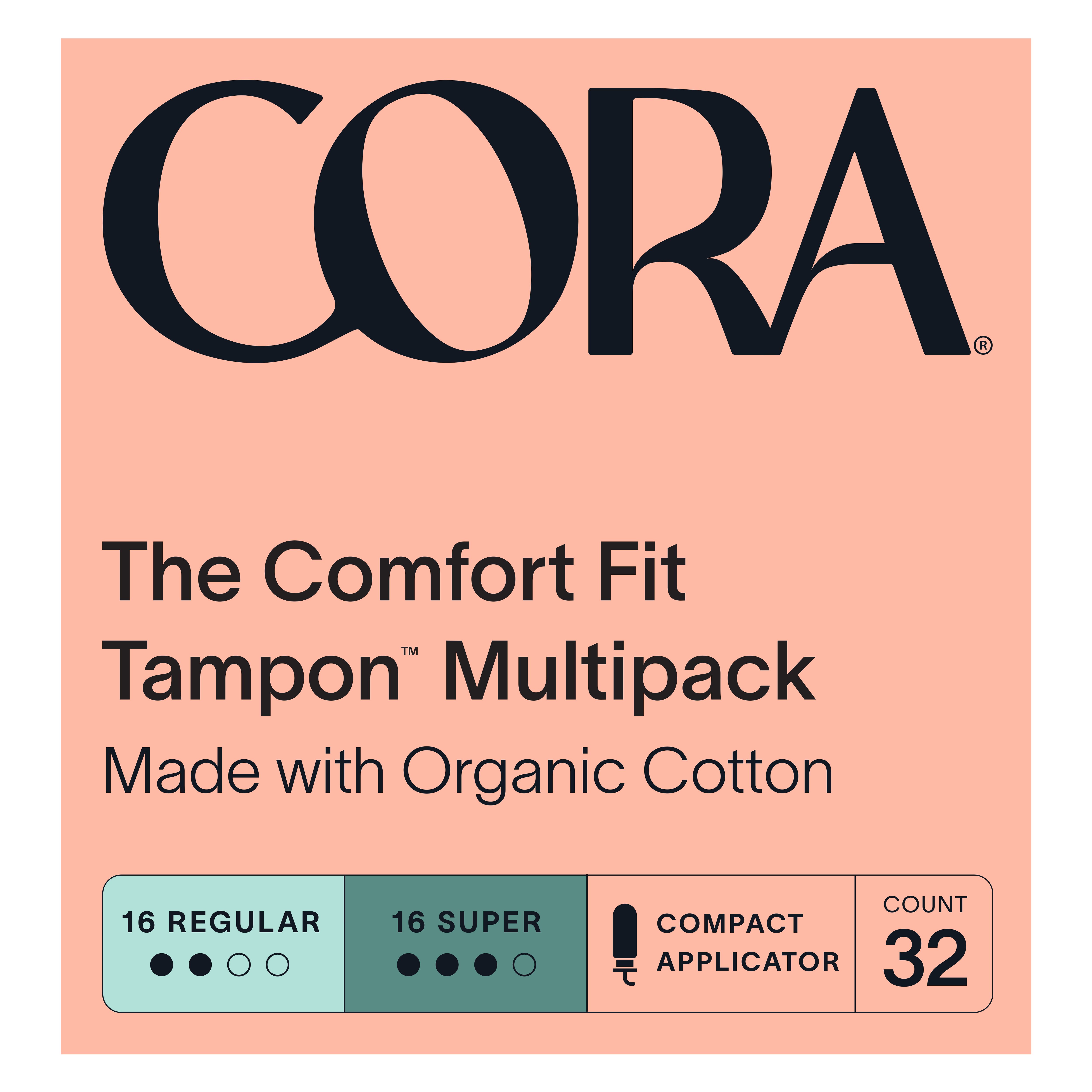 The Comfort Fit Tampon, Organic Cotton, Regular and Super absorbency, 32ct