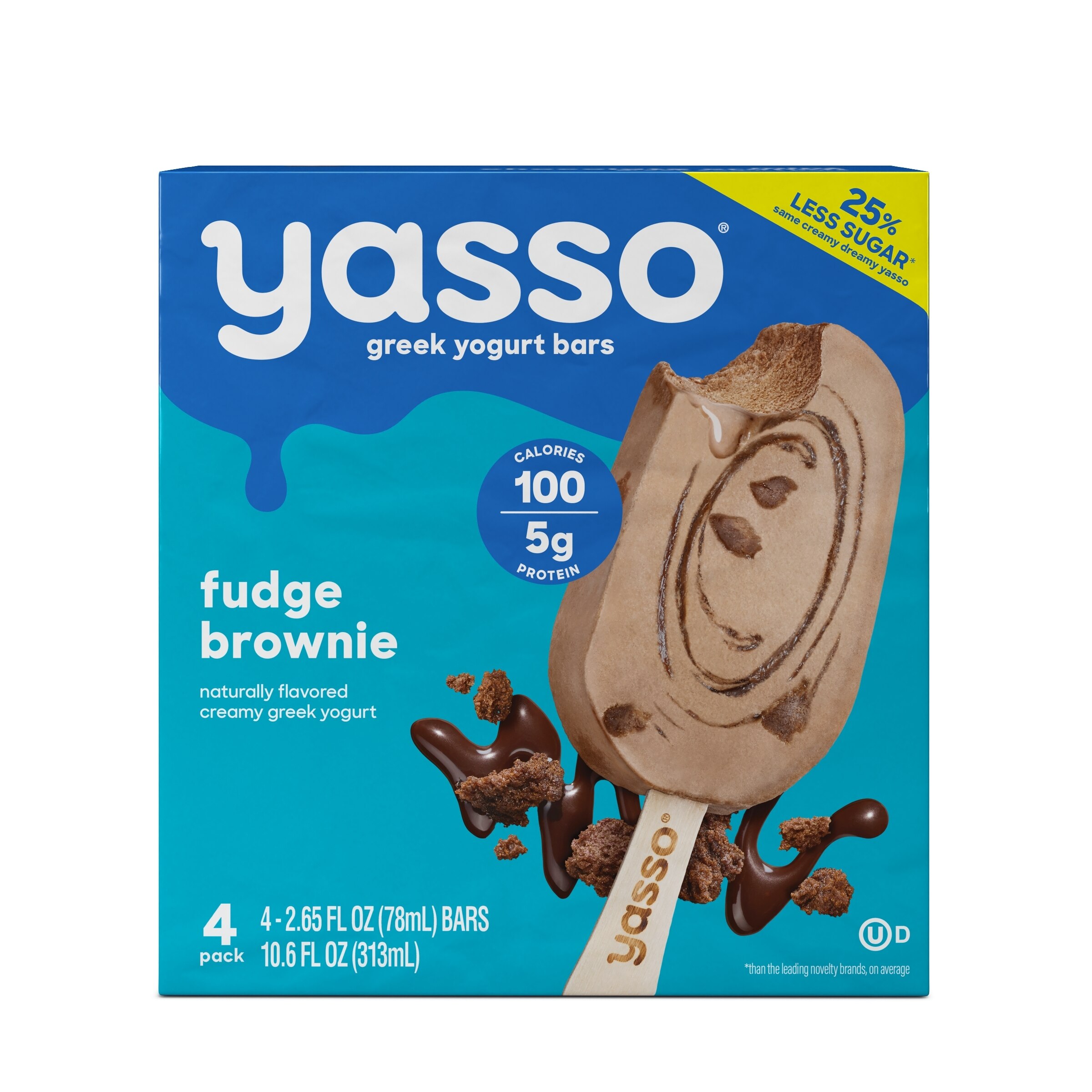 Yasso, Greek Yogurt Bars, Fudge Brownie, 4 ct, 10.6 oz