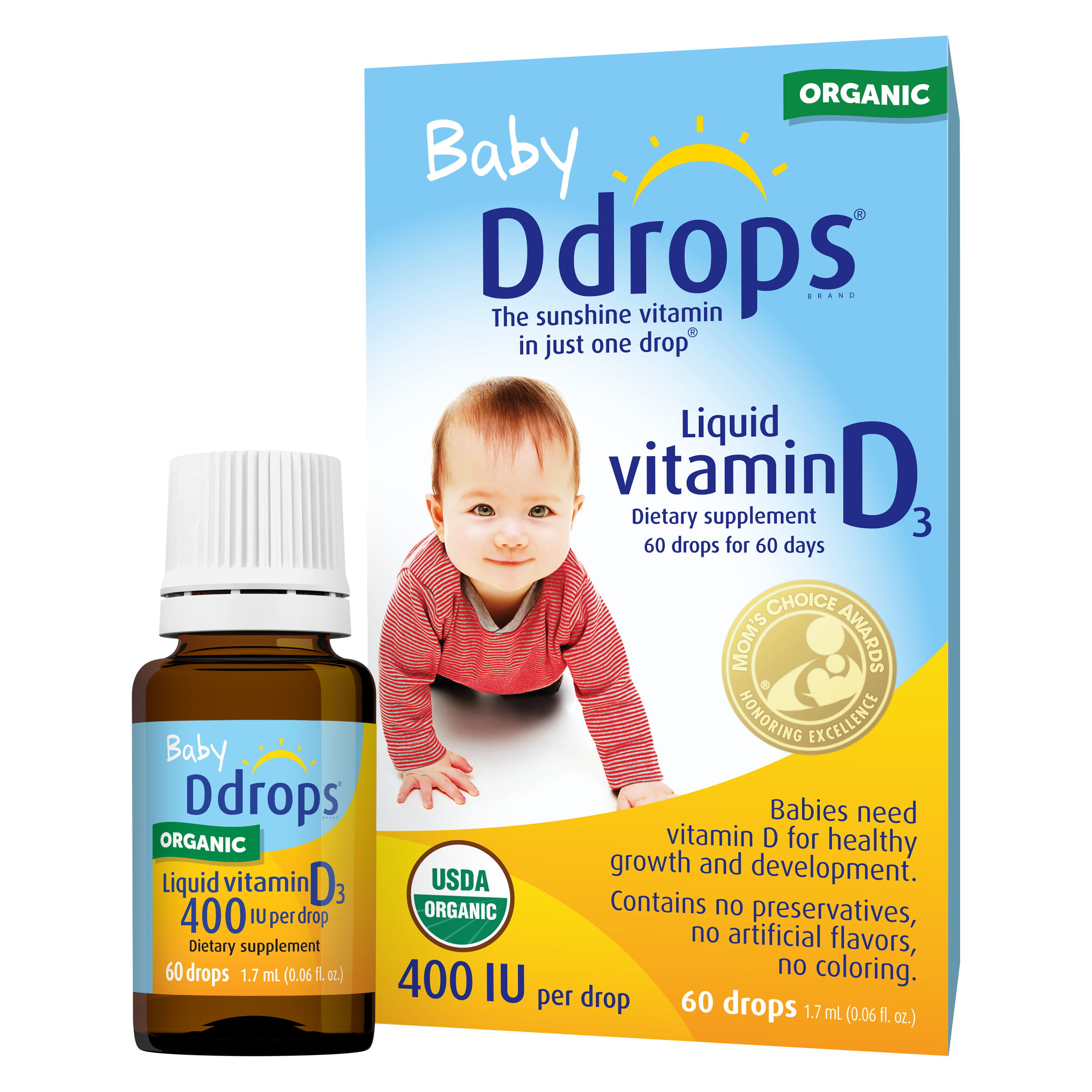 Baby Ddrops Organic Liquid Vitamin D3 Drops, 60 drops