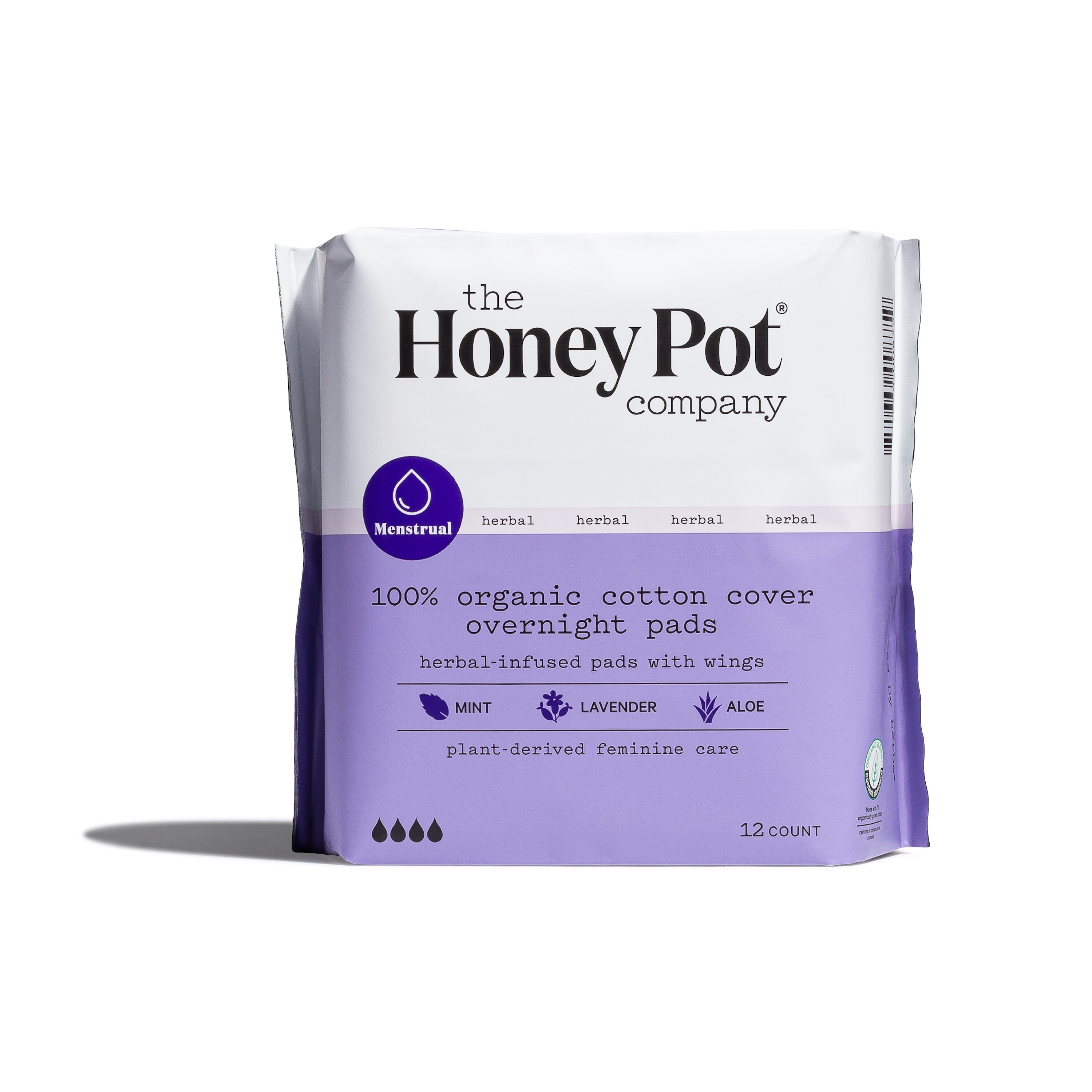 The Honey Pot Company Organic Herbal Pads, Overnight, 12 CT