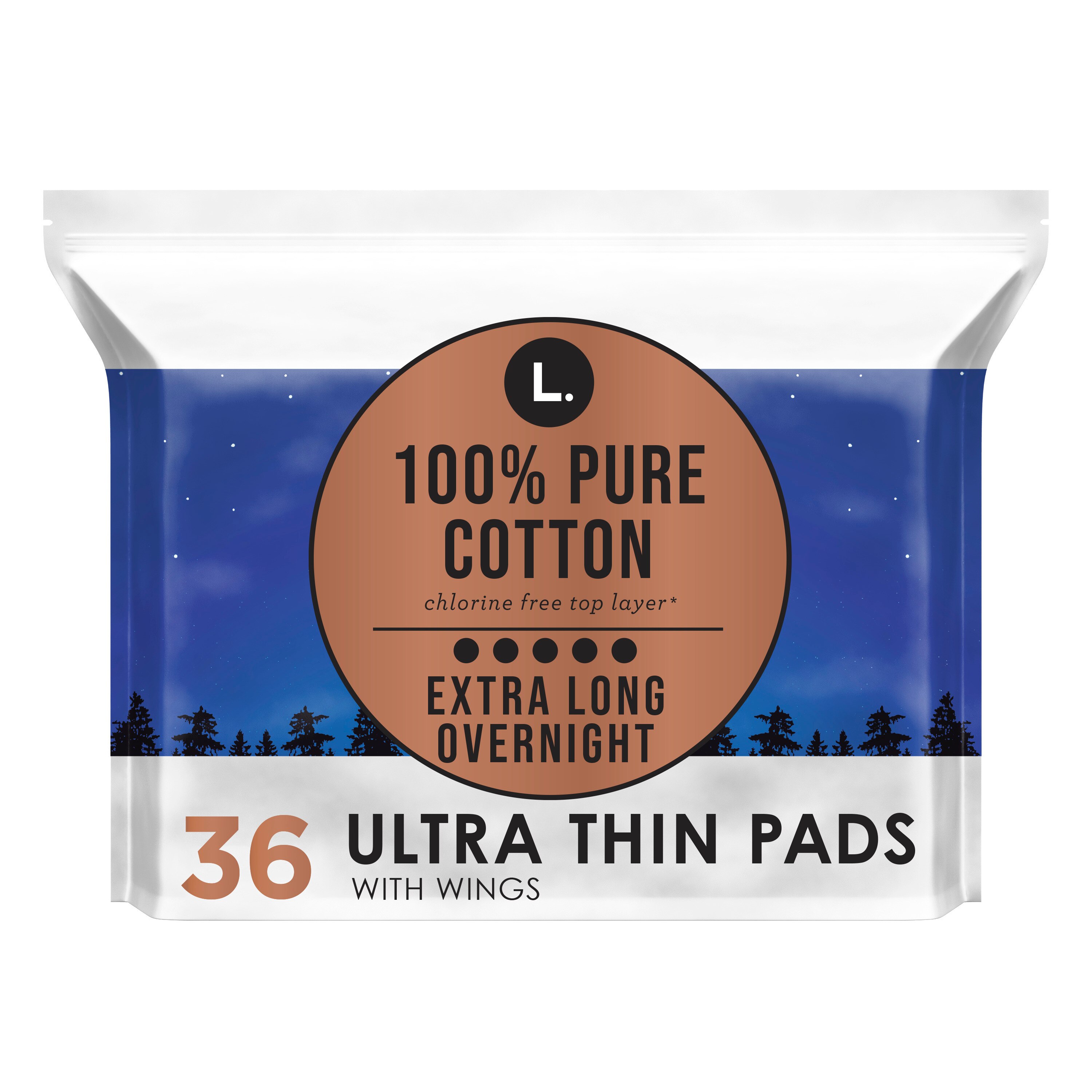 L.  Chlorine Free Ultra Thin Pads, Organic Cotton, Overnight, 36 CT