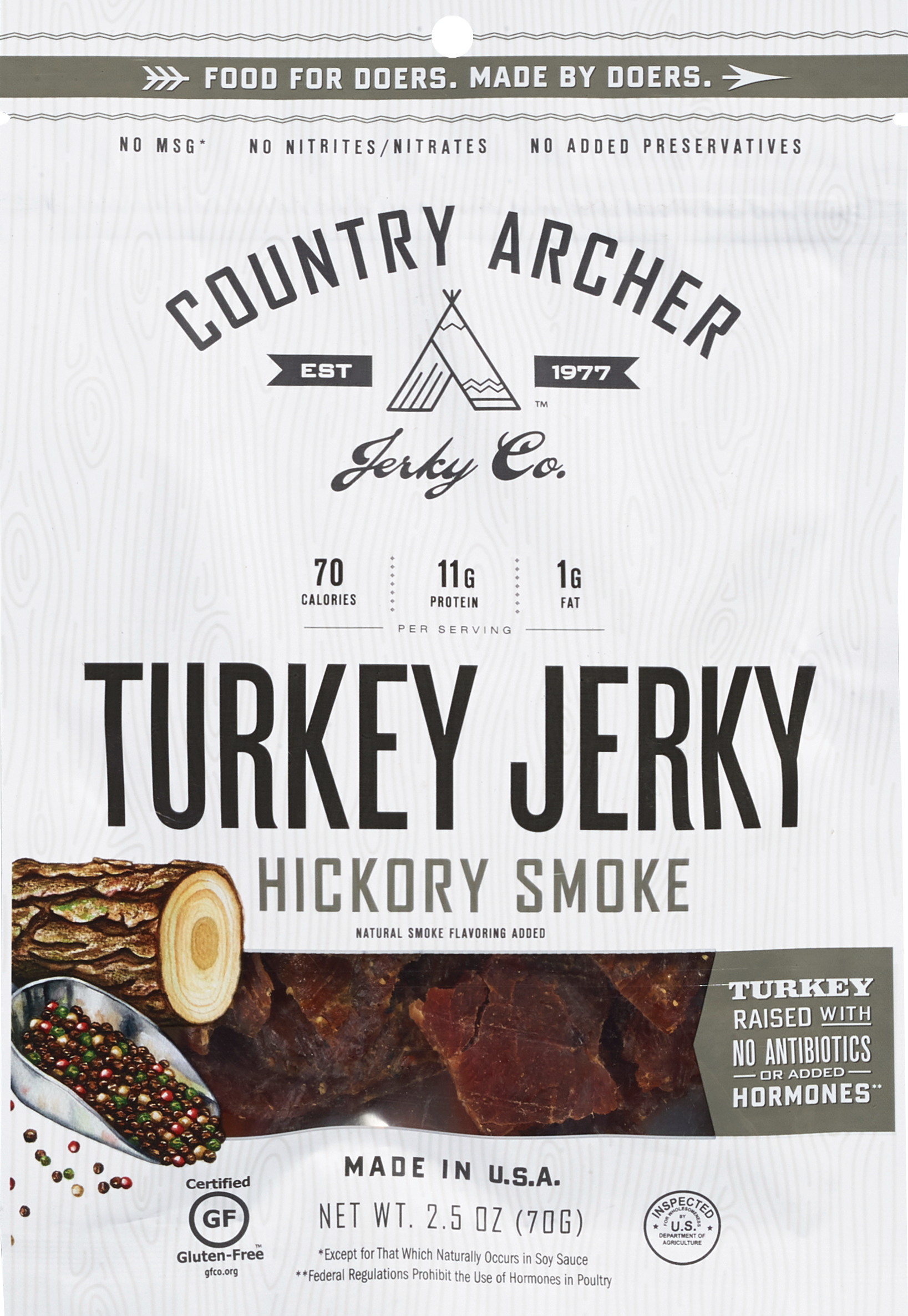 Country Archer 100% Natural Turkey Jerky, Hickory Smoke, 2.5 oz