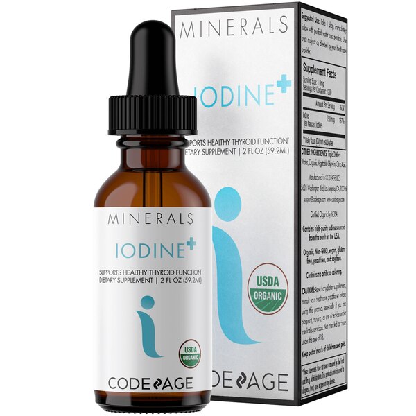 Codeage Iodine + Organic Vegan Liquid Iodine Drops Mineral Solution, 2 FL OZ