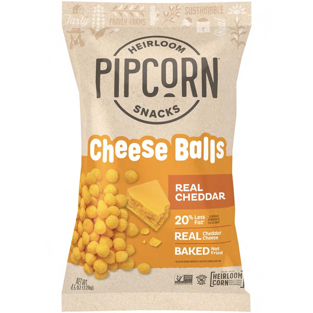 Pipcorn Heirloom Snacks, Cheddar Cheese Balls, 4.5 oz
