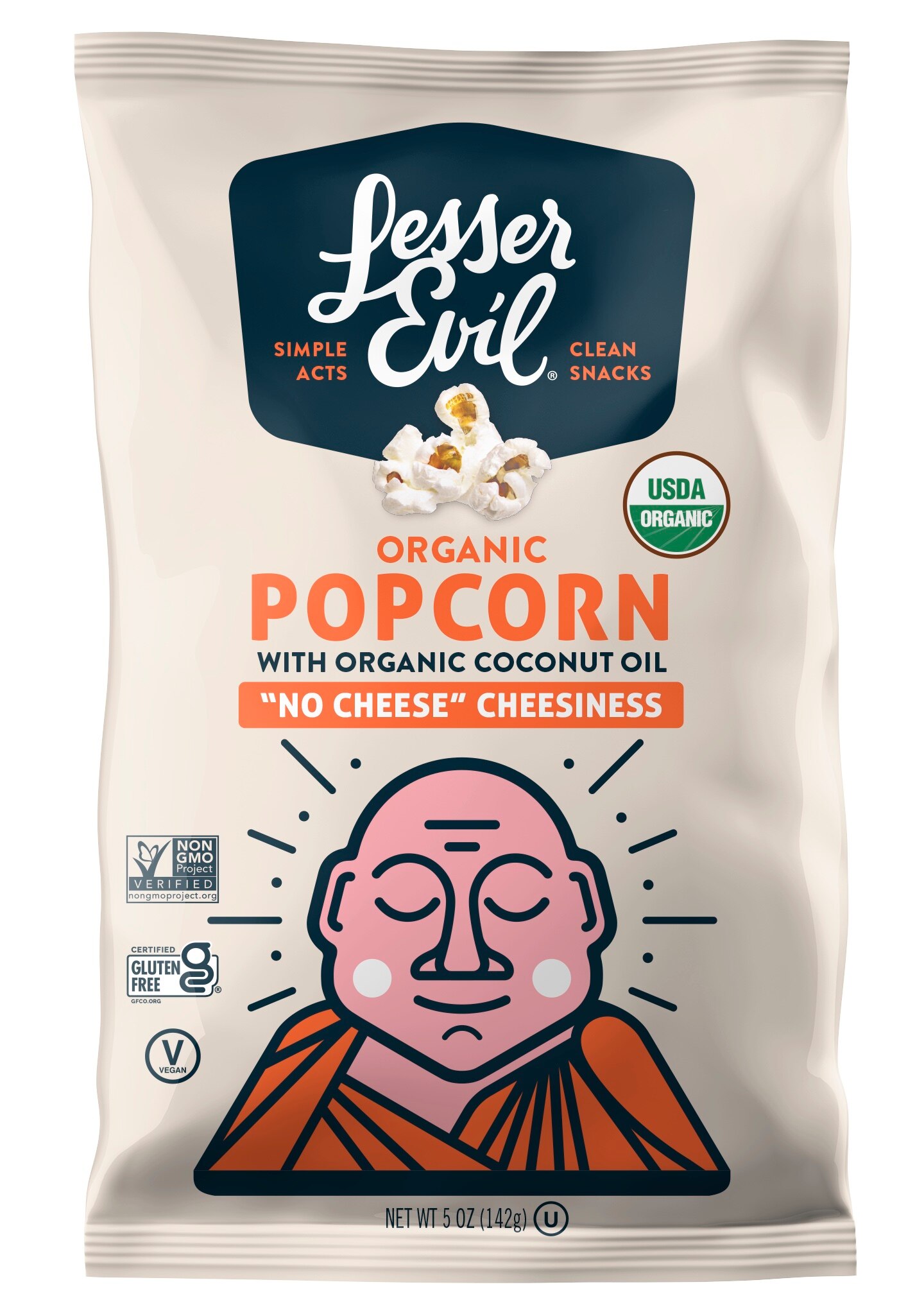 Lesser Evil, White Cheddar Popcorn, 0.88 Oz