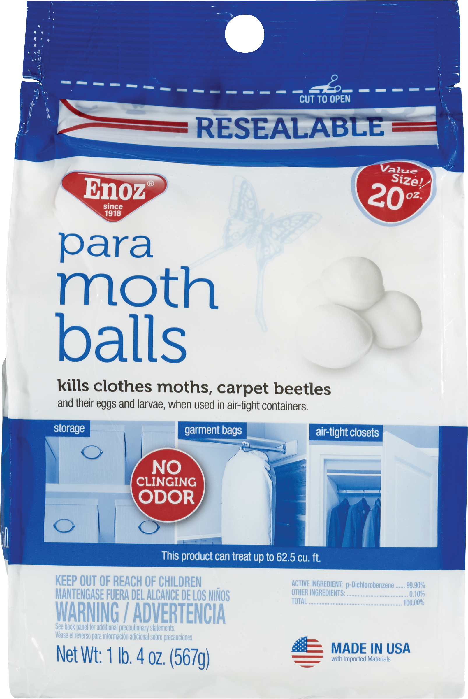 Enoz Moth Balls, 20 OZ