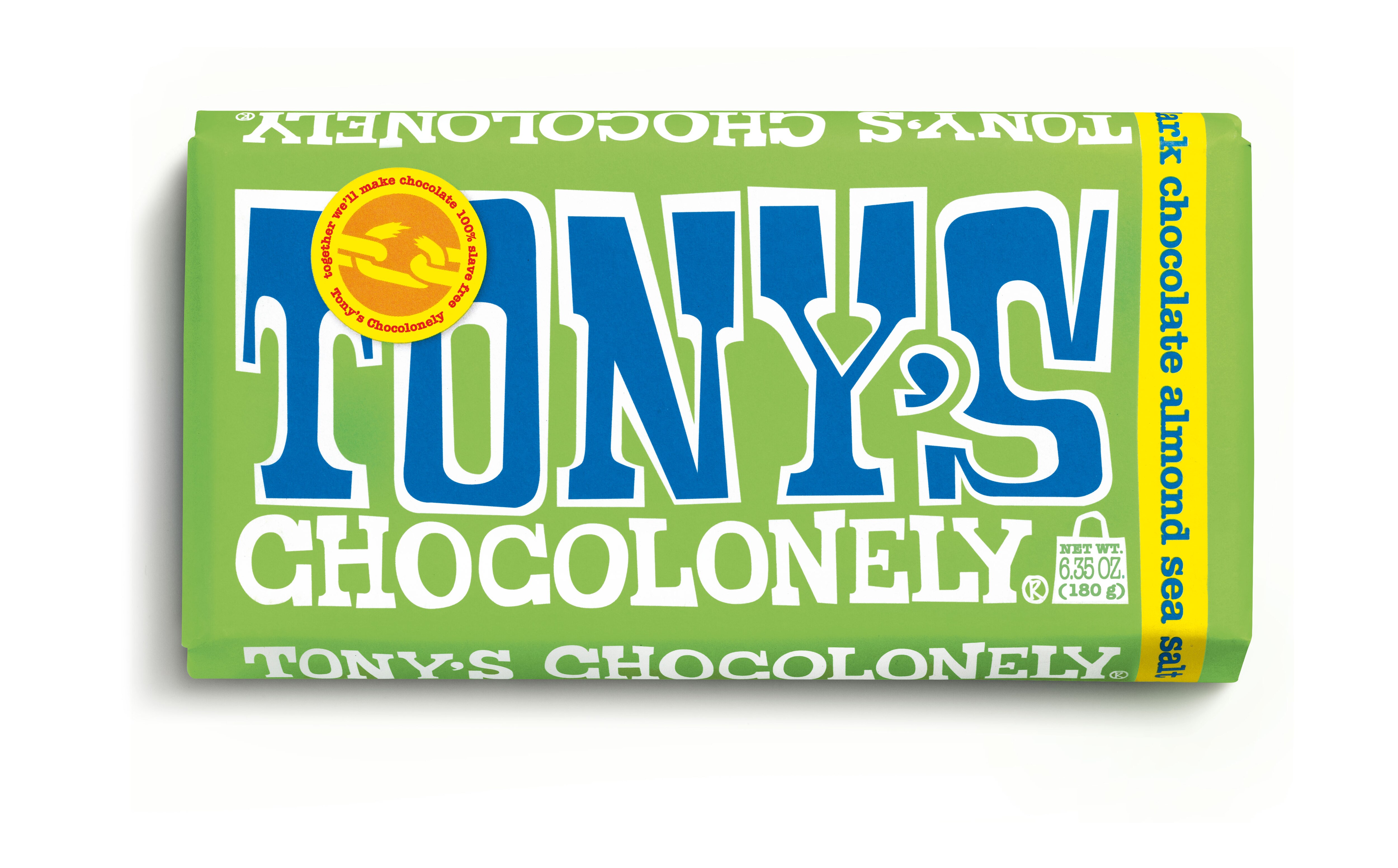 Tony's Chocolonely 51% Dark Chocolate Bar with Almonds and Sea Salt, 6.35 oz