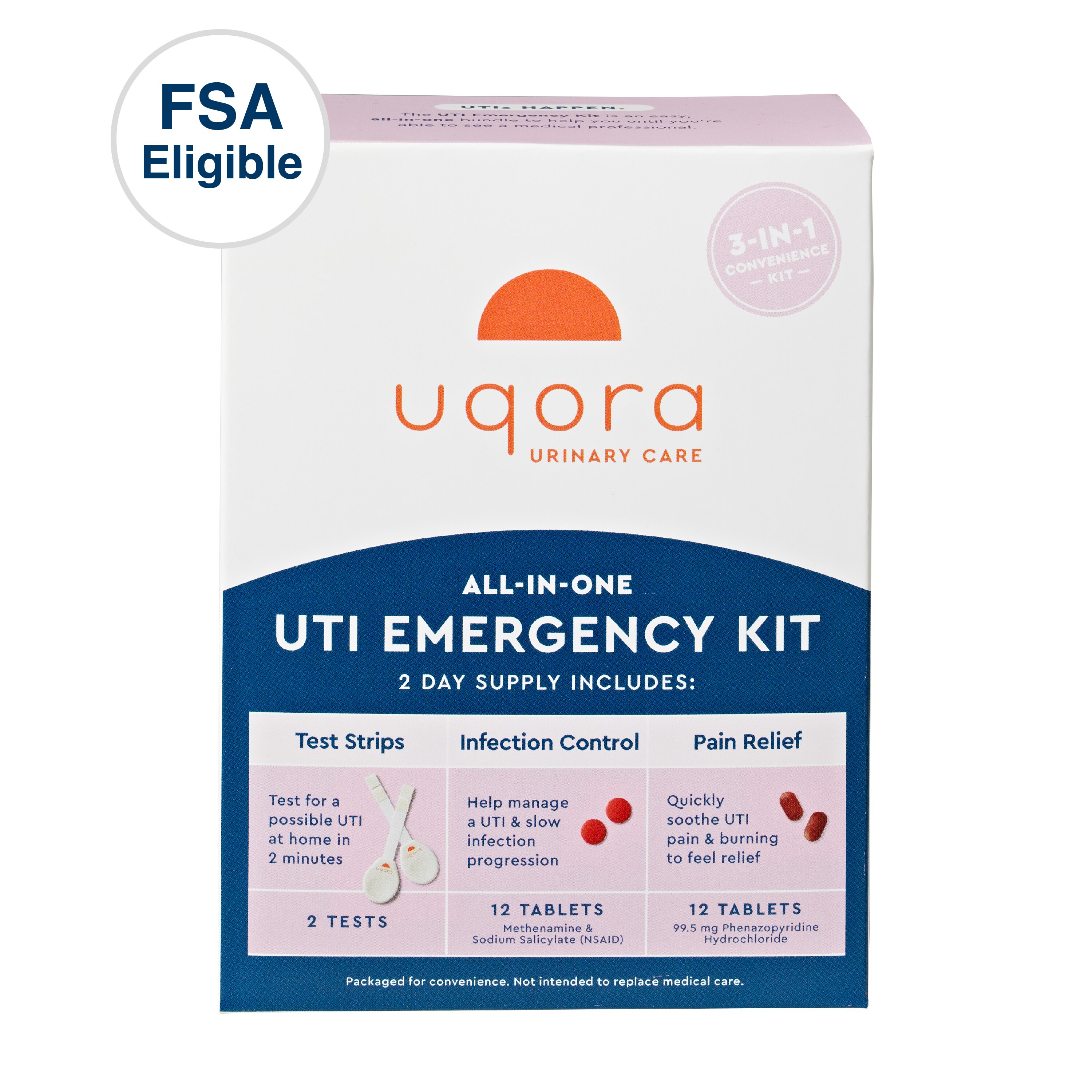 Uqora UTI Emergency Kit, UTI Pain Relief, UTI Infection Control, UTI Test Strips