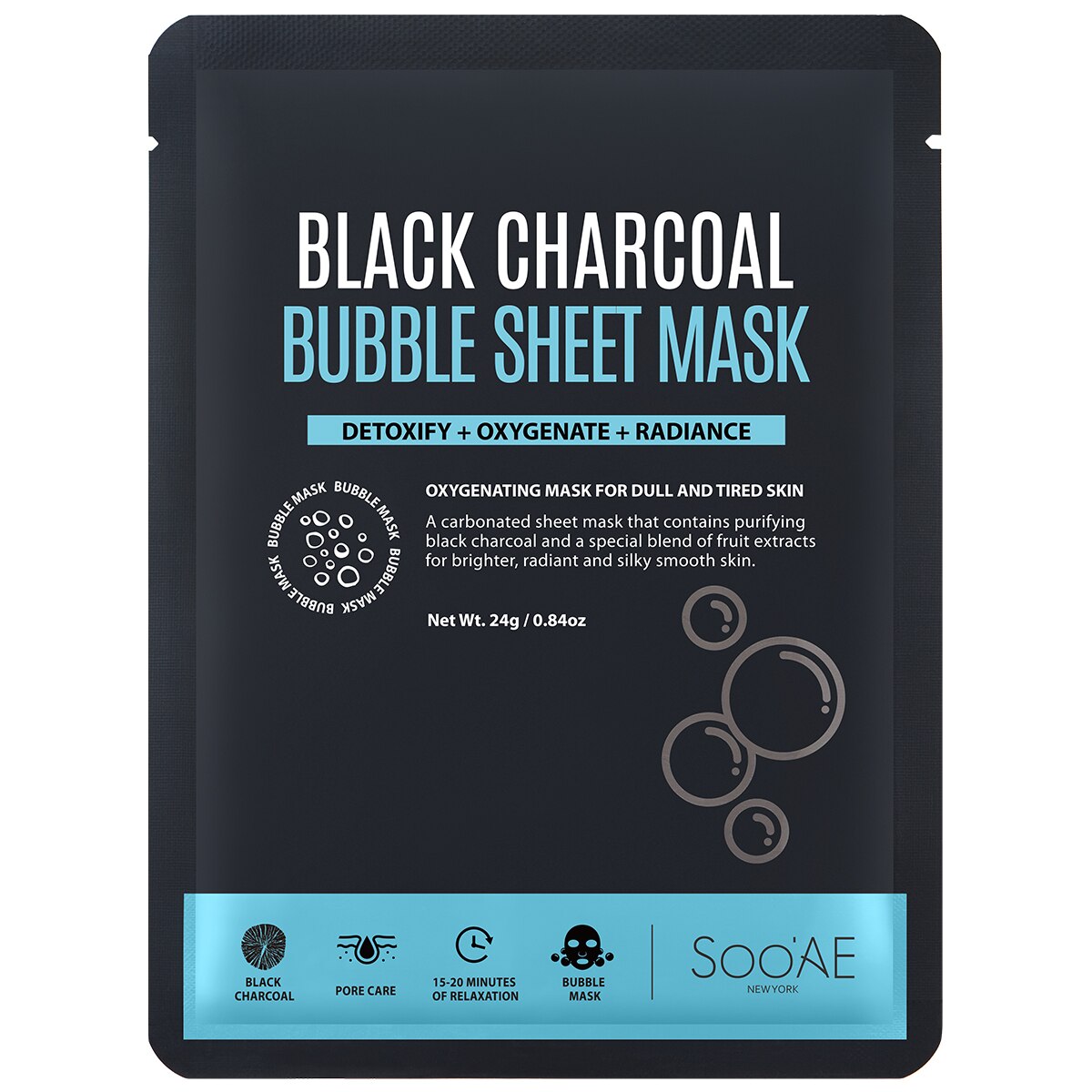 SooAE Black Charcoal Bubble Sheet Mask