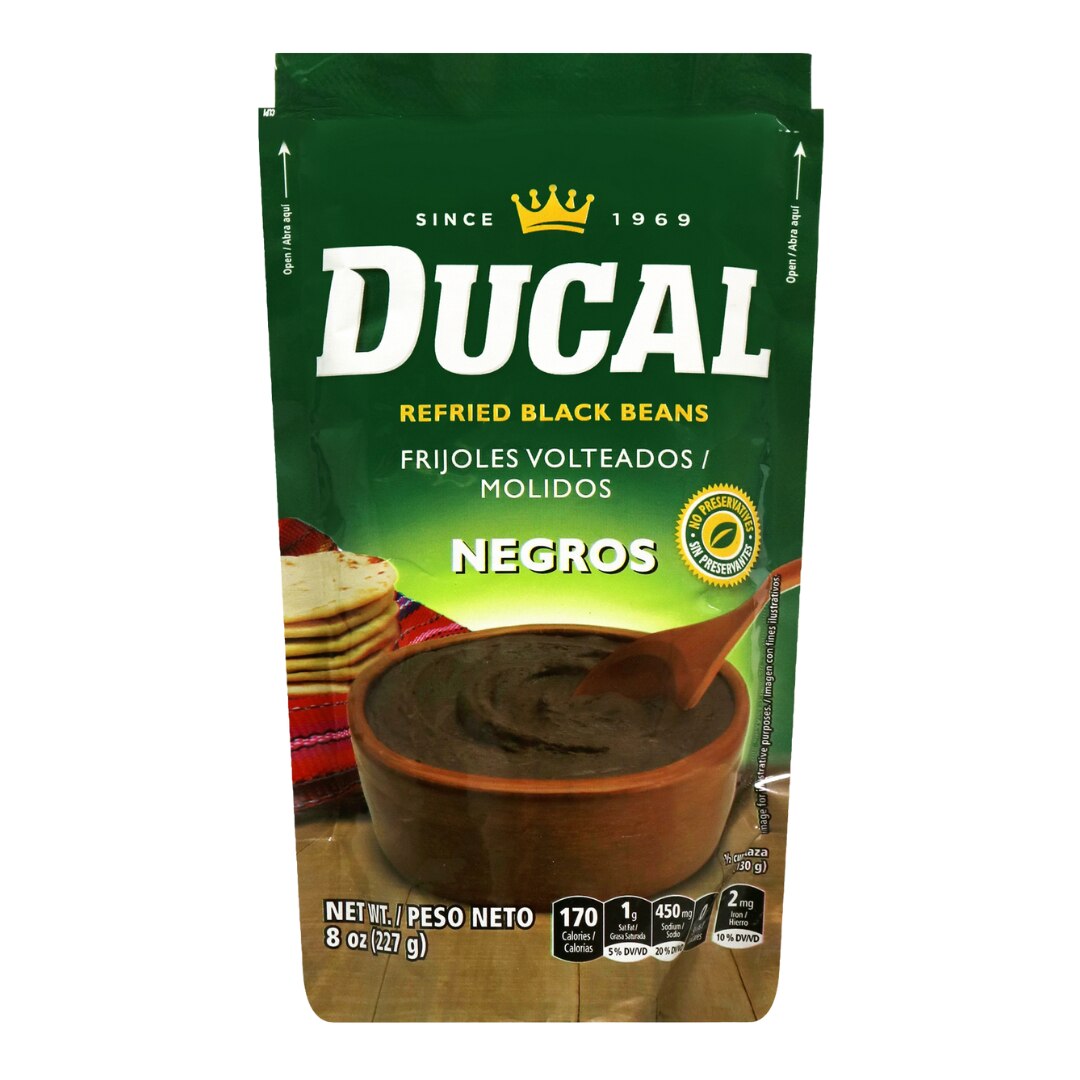 Ducal Refried Black Beans, 8OZ, Doy Pack