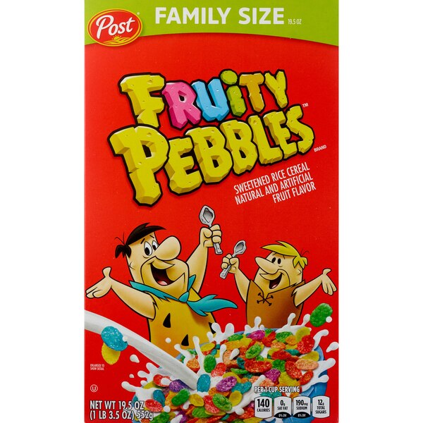 Post Fruity Pebbles Cereal Family Size, 19.5 oz