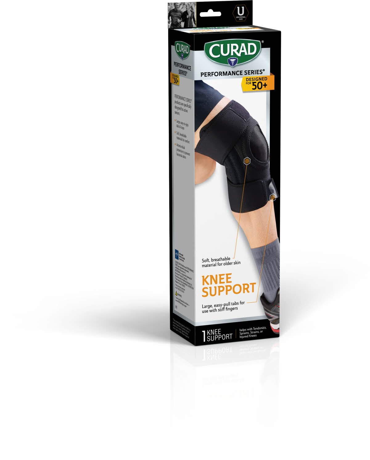 CURAD knee support with side stabilizers