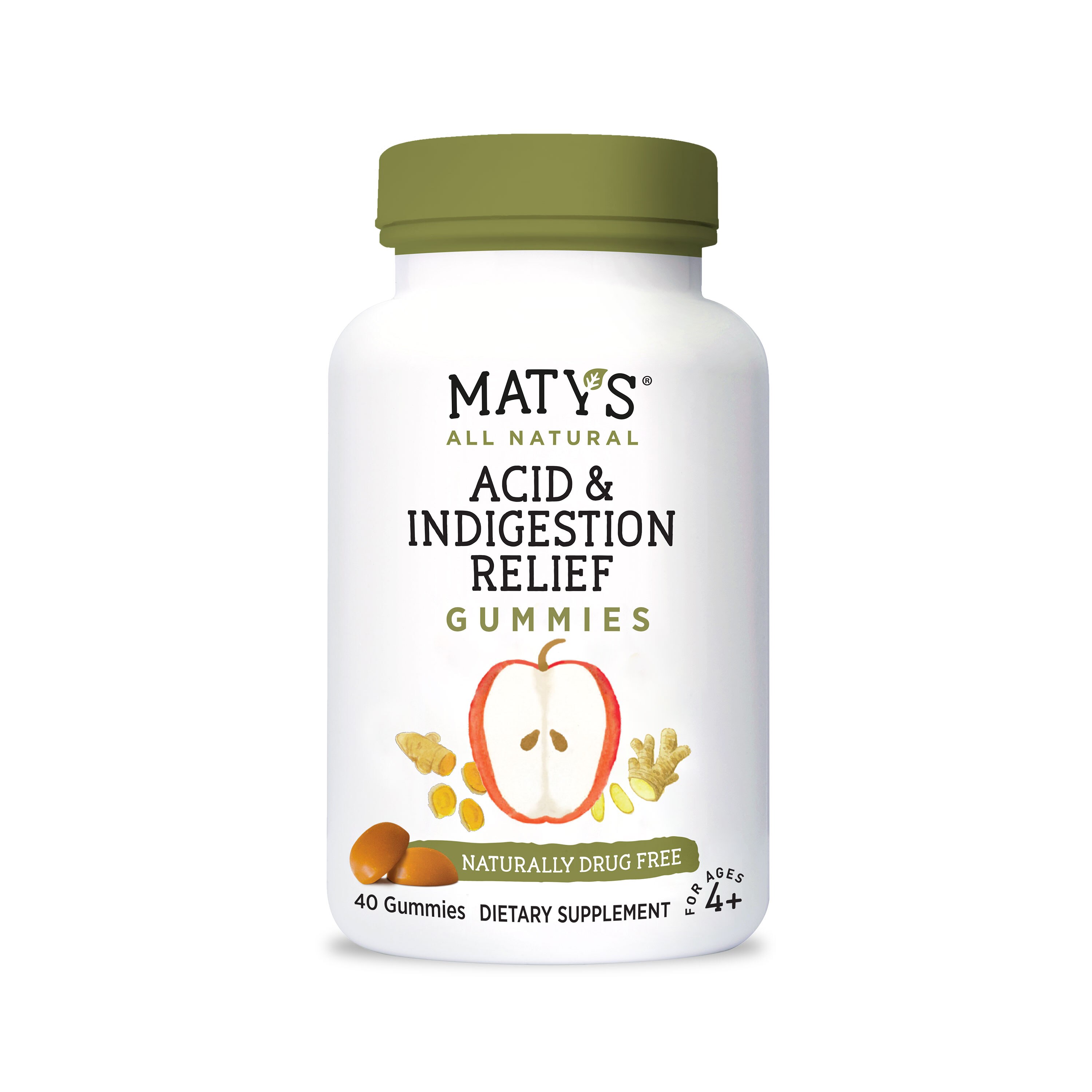 Maty's All Natural Acid & Indigestion Relief Gummies, Drug Free, 40 CT