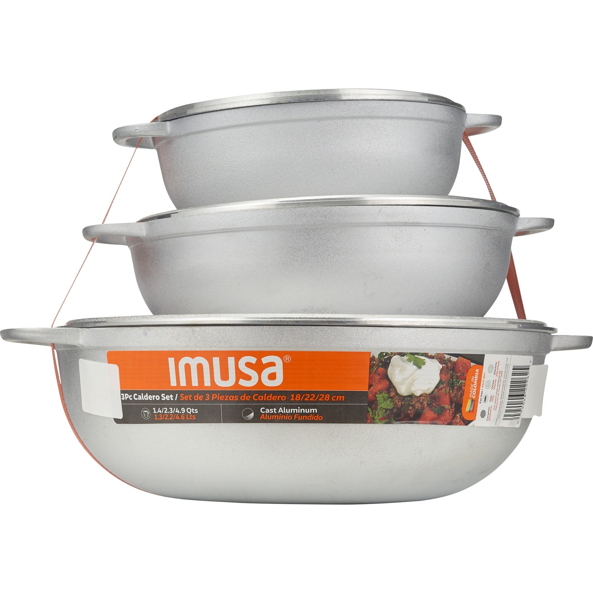 IMUSA Basic Caldero 3-Piece Set with Lid,1.5/2.5/5.2 QT