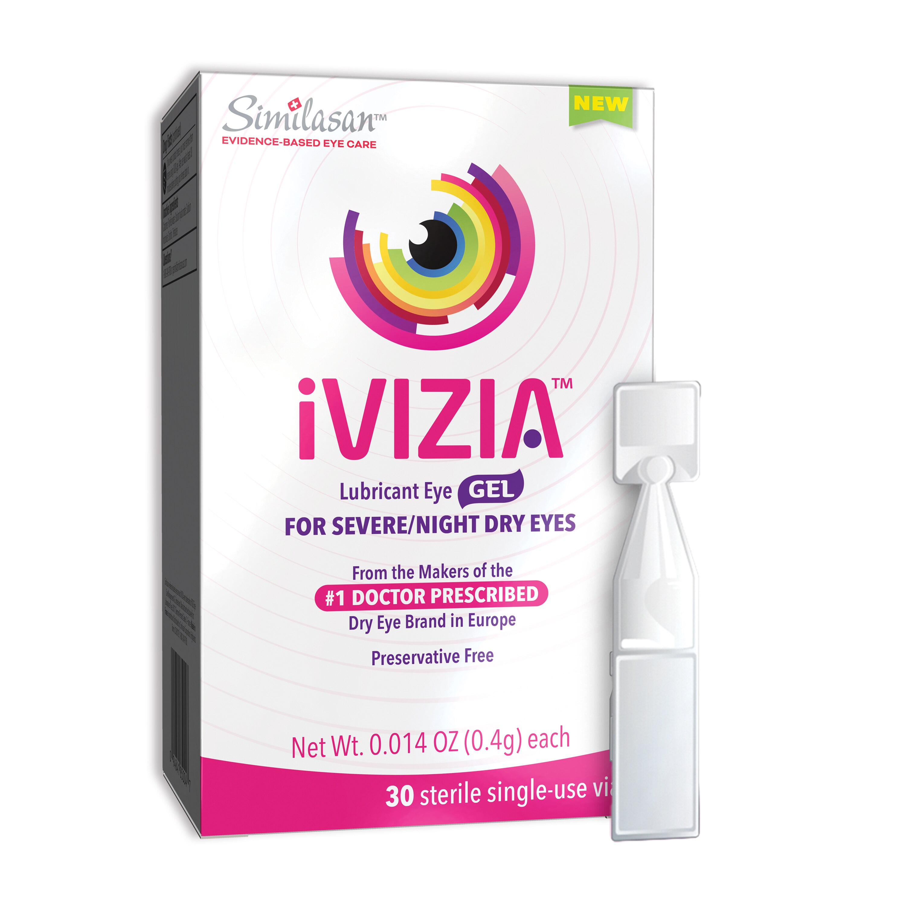 iVIZIA Lubricant Eye Gel for Severe and Nighttime Dry Eye Relief, Preservative-Free, 30 CT