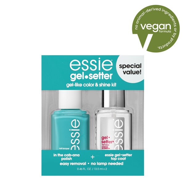 essie glossy shine mani kit, 8-free vegan, aqua blue and top coat, 1 kit