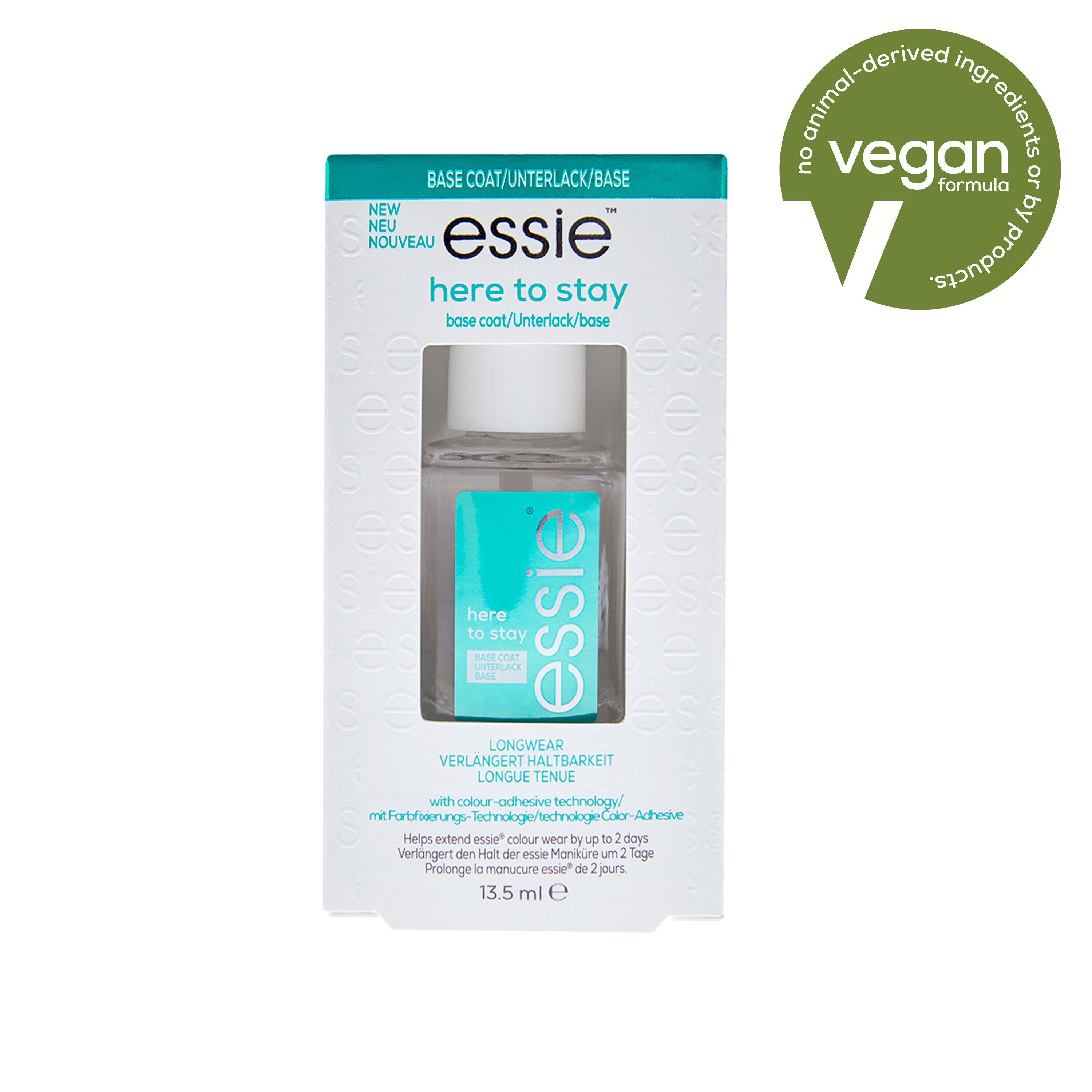 essie Salon-Quality Nail Care, Vegan, here to stay (clear base coat), 0.46 fl oz