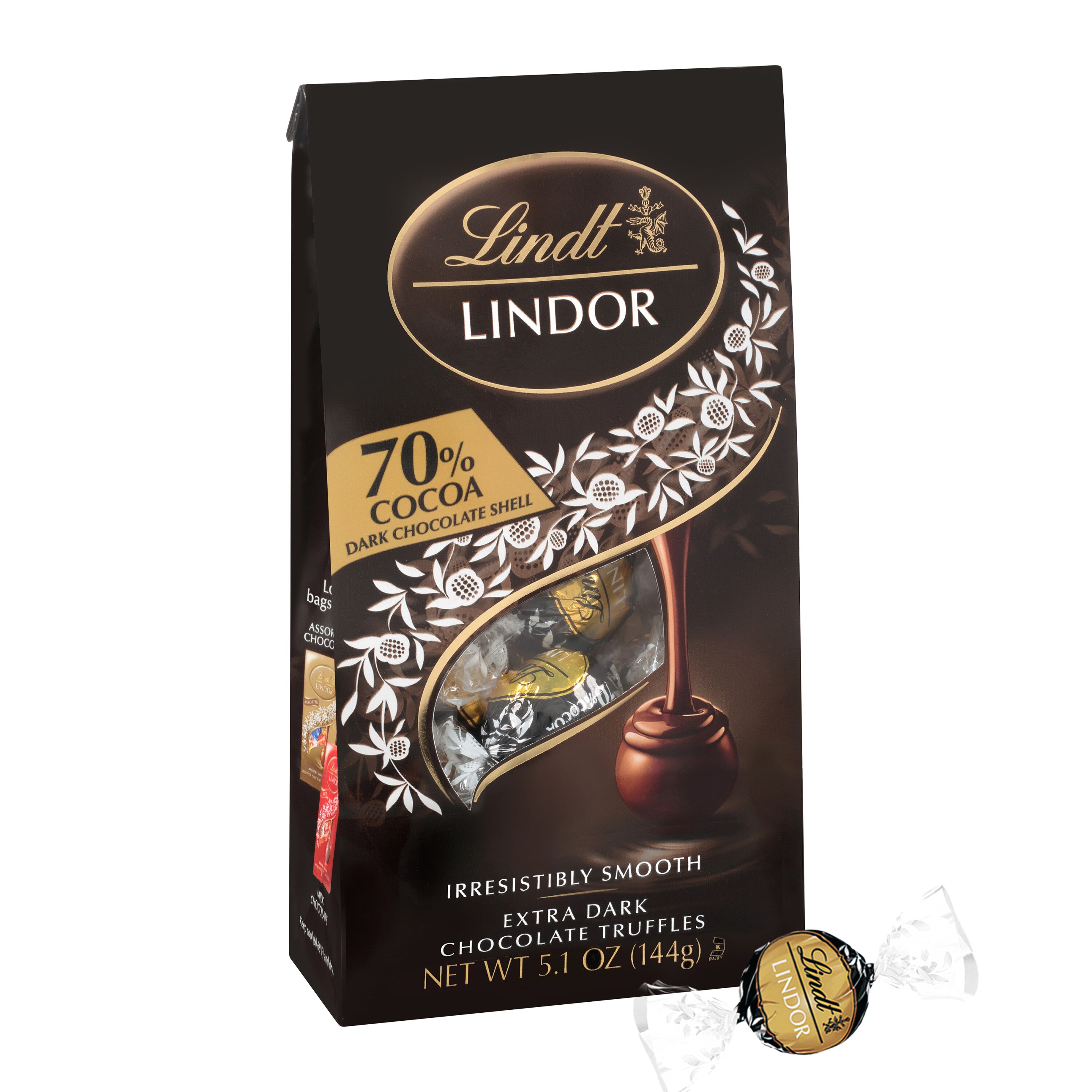 Lindt Lindor 70% Extra Dark Chocolate Candy Truffles, Melting Truffle Center, Bag, 5.1 oz