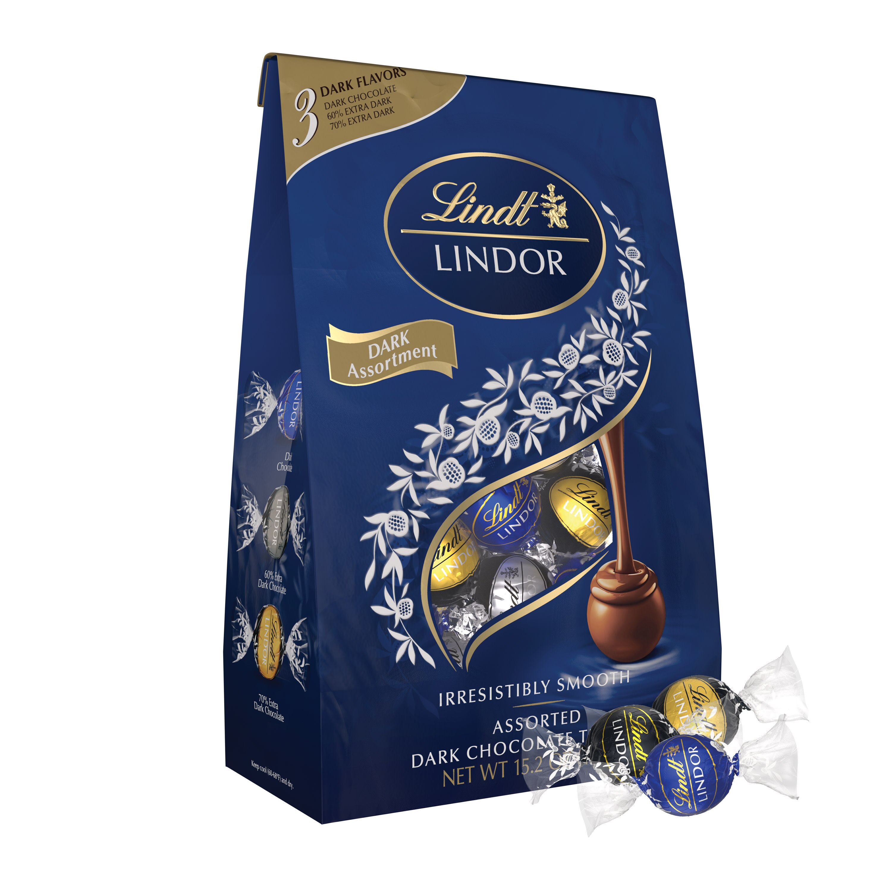 Lindt LINDOR Assorted Dark Chocolate Candy Truffles, Assorted Chocolate with Smooth, Melting Truffle Center, 15.2 oz. Bag