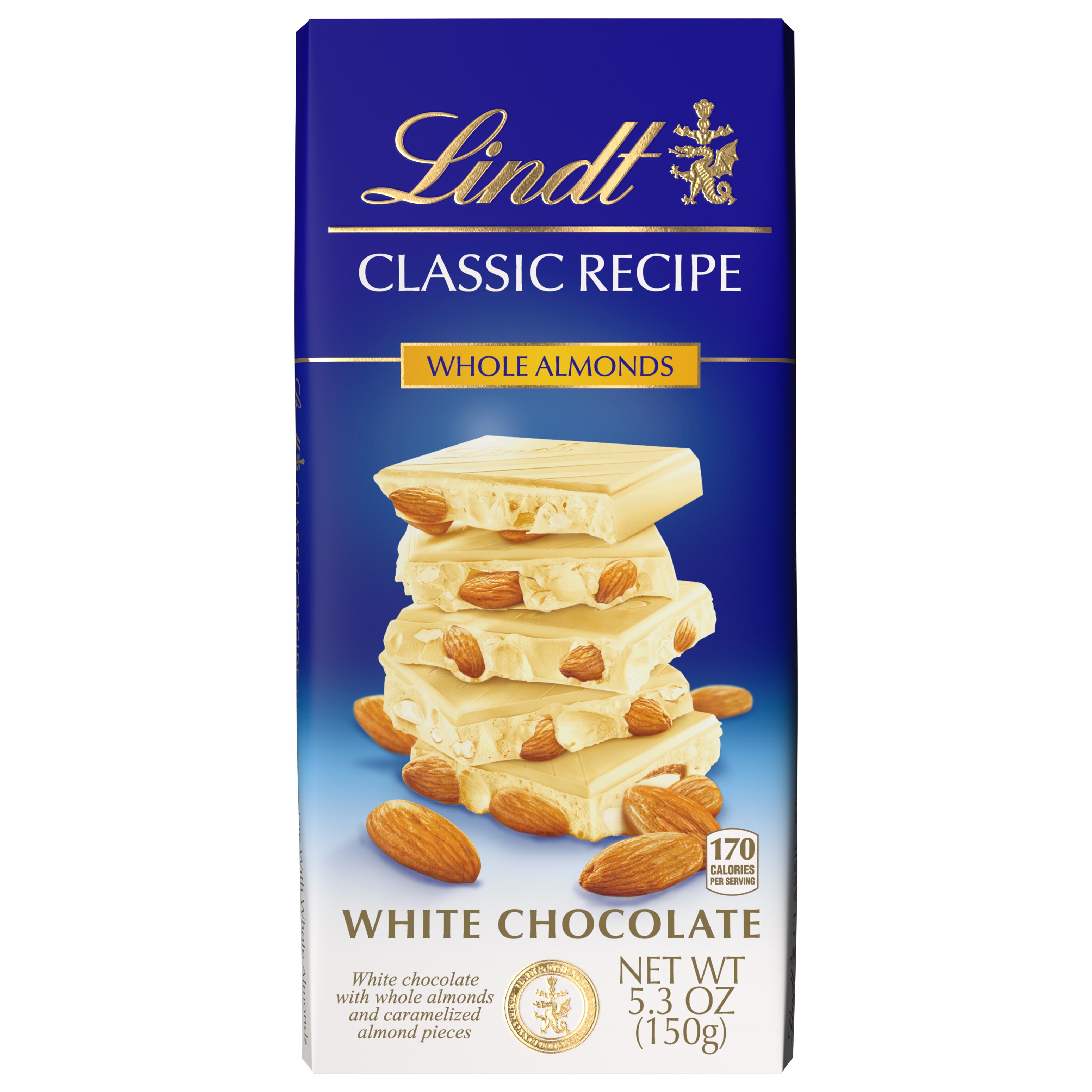 Lindt Classic Recipe Whole Almond White Chocolate Candy Bar, 5.3 oz