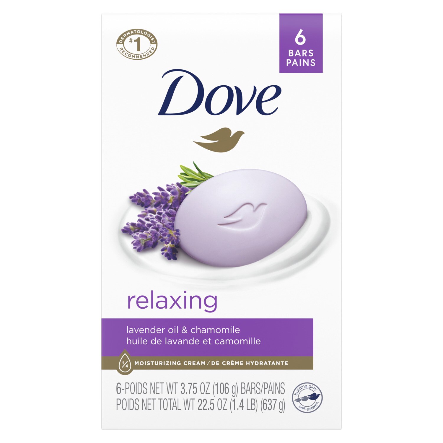 Dove More Moisturizing Than Bar Soap Relaxing Lavender Beauty Bar for Softer Skin, 3.75 OZ