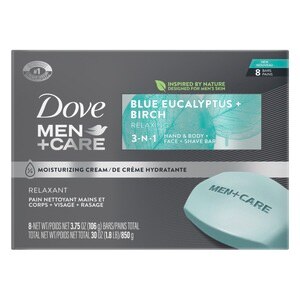 Dove Men + Care Bar Soap Blue Eucalyptus & Birch, 8CT