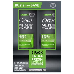 Dove Men Care Extra Fresh Body and Face Wash, 18 oz, 2/Pack