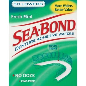 Sea Bond Lower Denture Adhesive Wafers, Zinc-Free, Fresh Mint
