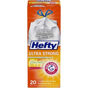 Hefty Ultra Strong 13 Gallon Tall Kitchen Drawstring Trash Bags, 20 ct