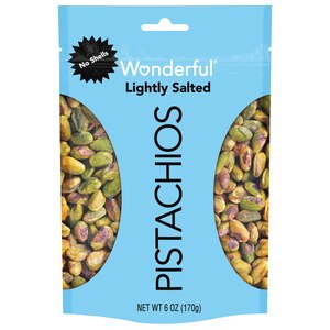 Wonderful Pistachios, No Shells, Roasted and Lightly Salted Nuts, 6 oz Resealable Pouch