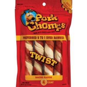 Pork Chomps Dog Treat, Bacon Flavor, 4CT