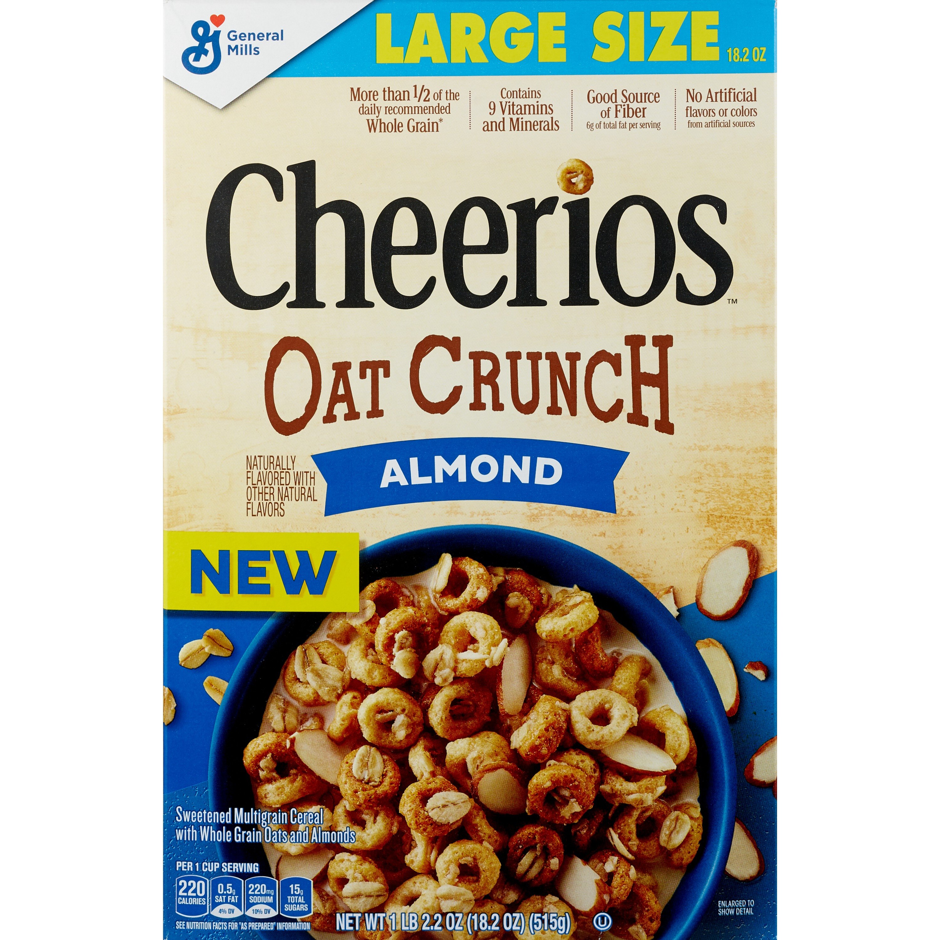 Cheerios Oat Crunch Almond Breakfast Cereal, 18.2 OZ