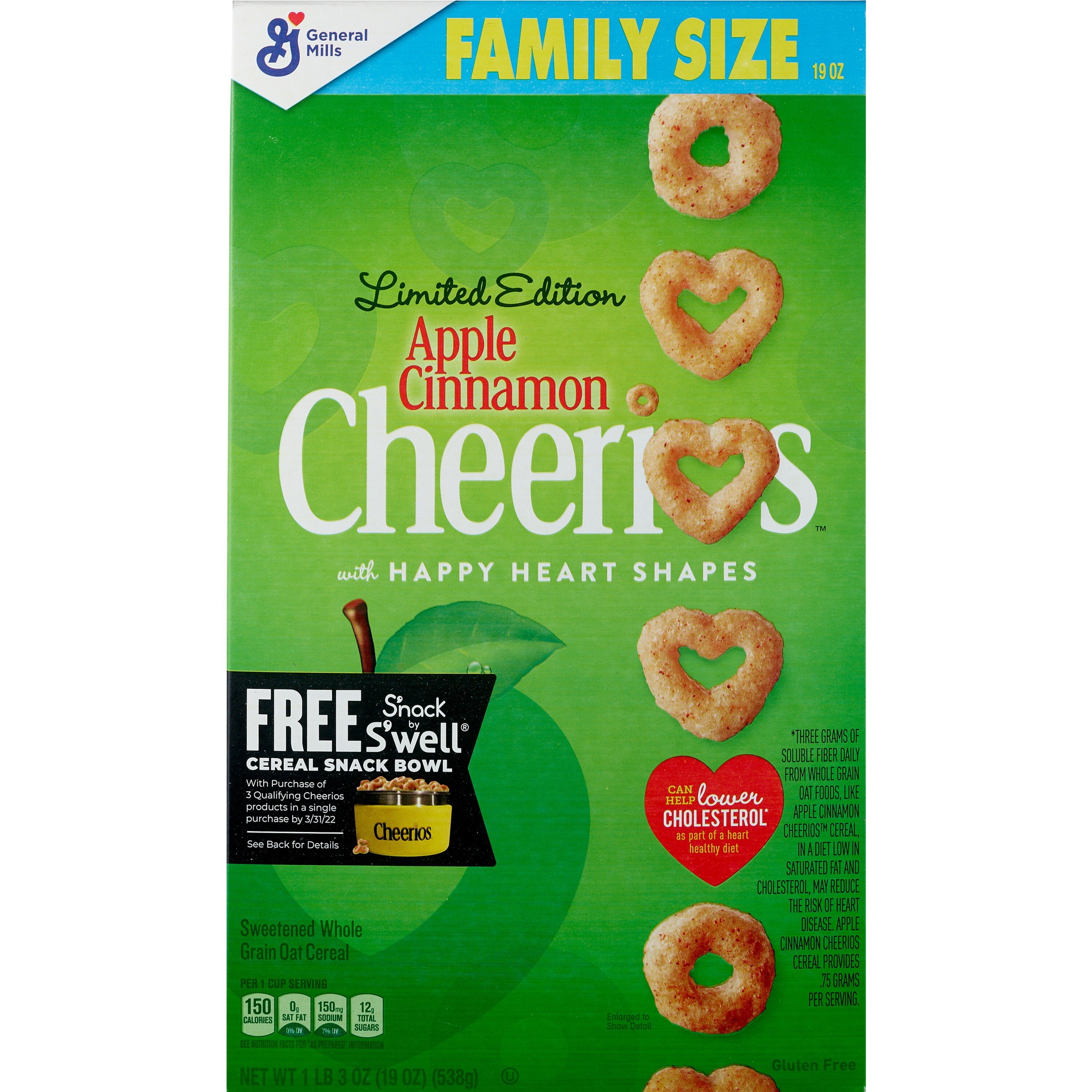 Apple Cinnamon Cheerios Breakfast Cereal Family Size, 19 OZ