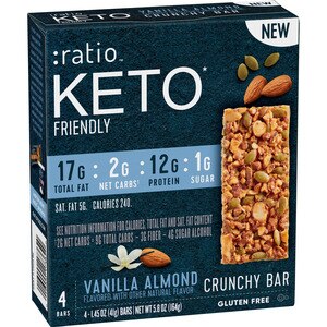 Ratio KETO Friendly Vanilla Almond Crunchy Bars, 4 ct