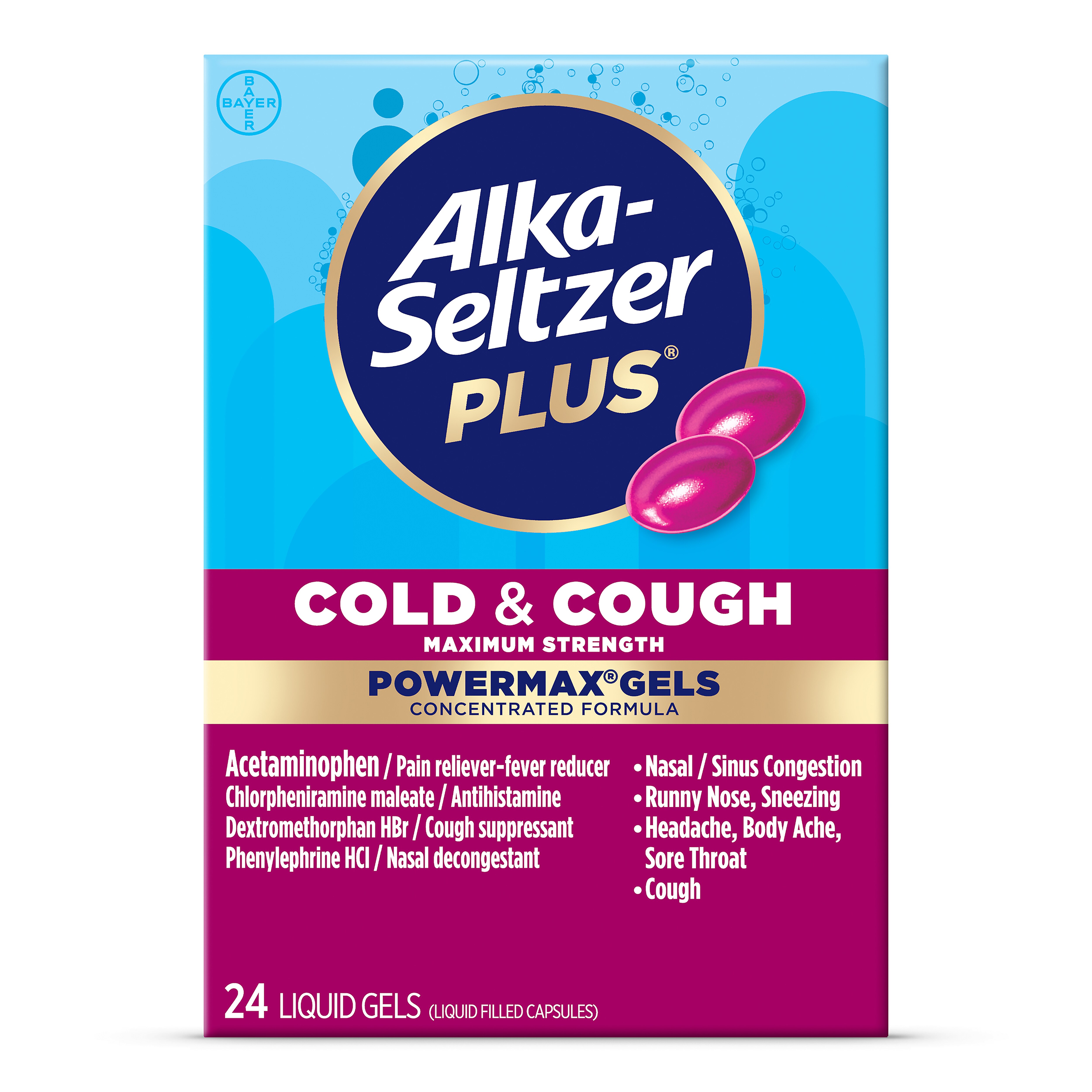 Alka-Seltzer Plus Maximum Strength Cold & Cough PowerMax Gels, 24 CT