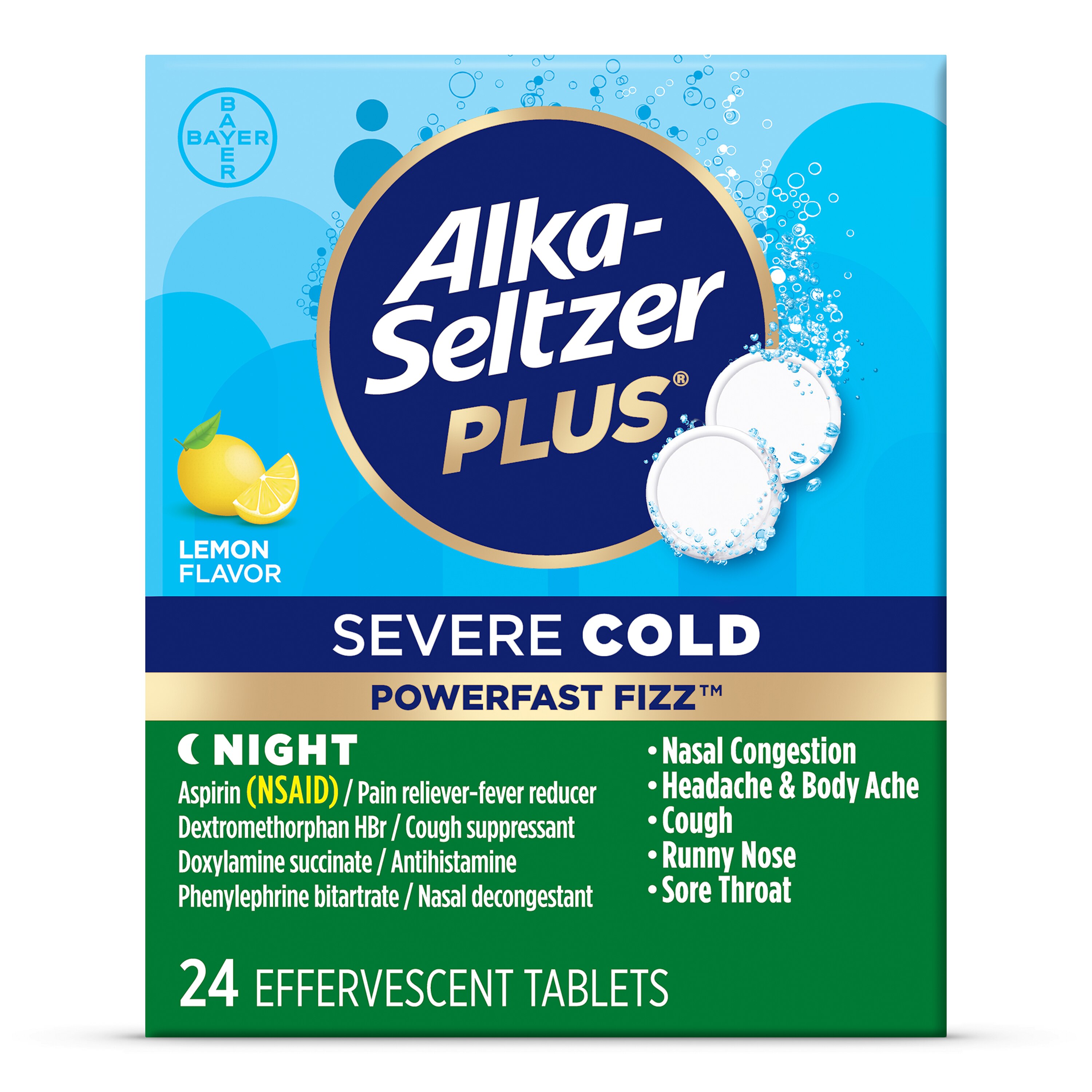 Alka-Seltzer Plus Severe Night Cold PowerFast Fizz Lemon Effervescent Tablets