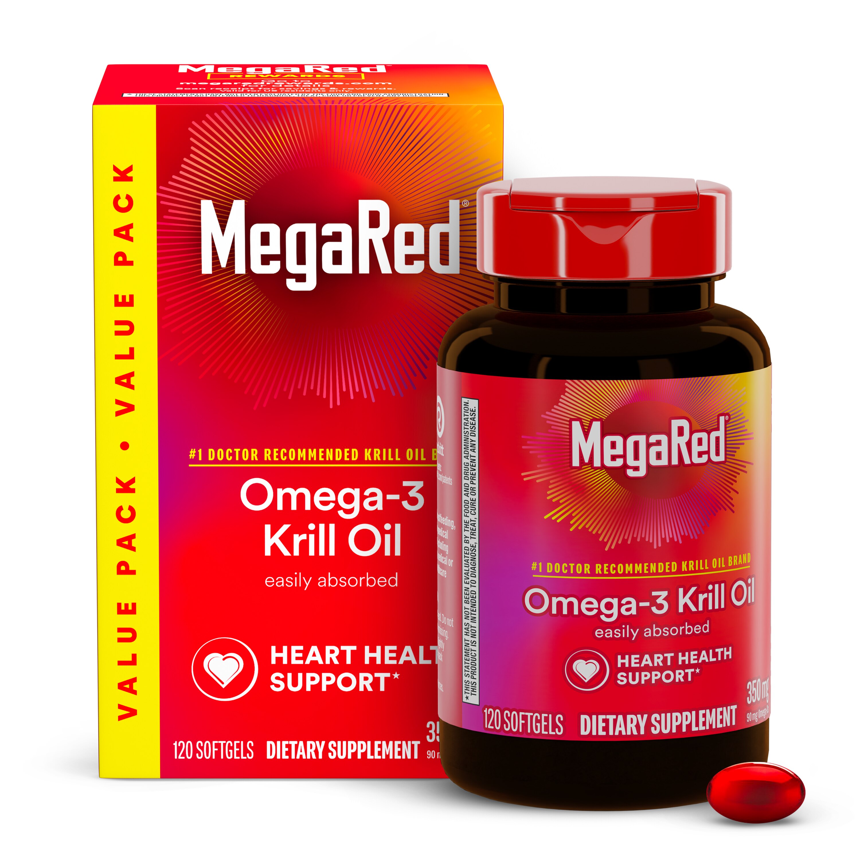 MegaRed 350mg Superior Omega-3 Krill Oil Softgels, 120 CT