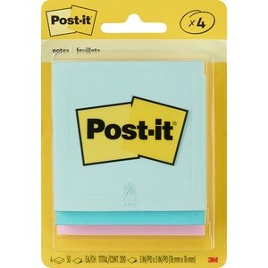 Post-It Notes Assorted Colors 4 Packs Of 50 Each 2-7/8 X 2-7/8 Inch