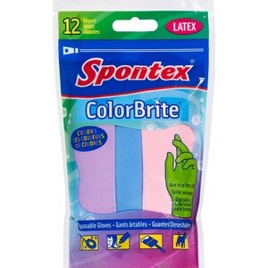Spontex ColorBrite Latex Gloves, 12 Pack