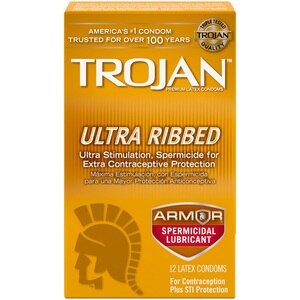 Trojan Ultra Ribbed Spermicidal Condoms, 12ct