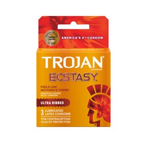 Trojan Ecstasy Lubricated Latex Condoms, Ultra Ribbed