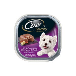 Cesar Savory Delights Filet Mignon Flavor with Bacon & Potato Dog Food Trays, 3.5 OZ