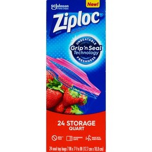 Ziploc Double Zipper One Quart Storage Bags, 24 ct