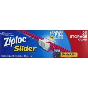 Ziploc Slider Storage Bags, Quart, 20 ct