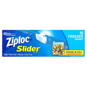 Ziploc Brand Slider Freezer Bags with Power Shield Technology, Quart, 15 ct