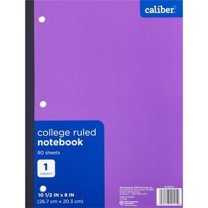 Caliber Wireless 1 Subject Notebook, College Ruled, 10.5 in x 8 in, Assorted Colors