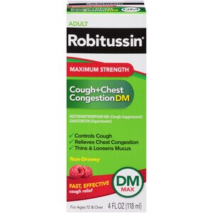Robitussin Maximum Strength Cough + Chest Congestion DM Liquid Relief, Raspberry