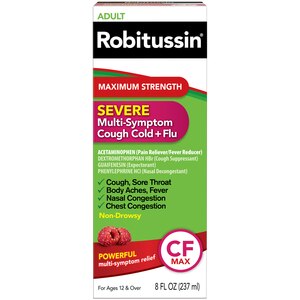 Robitussin Maximum Strength Severe Multi-Symptom Cough, Cold & Flu Relief Liquid, Raspberry Mint, 8 fl oz